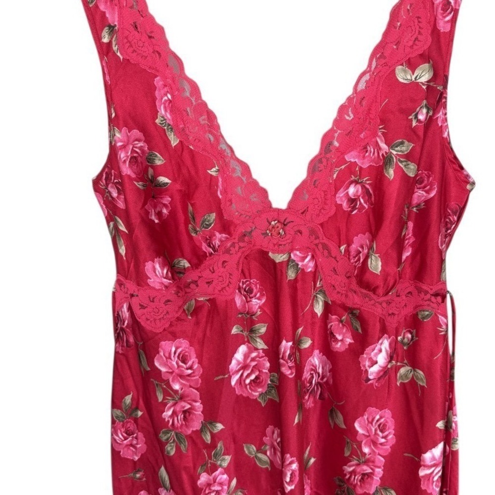 Vintage Y2K Slip Dress Womens XL Rose Floral Babydoll Fairy Romantic Satin Midi